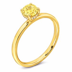 Round Cut Yellow Sapphire and Canadian Diamond Hidden Halo Ring in Yellow Gold