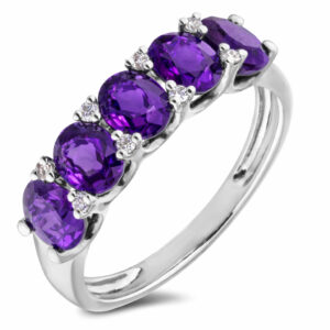 Oval Amethyst Ring with Canadian Diamond Accents In White Gold