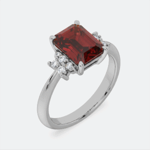 Emerald Cut Garnet and Canadian Diamond Accent Ring in White Gold