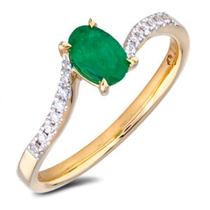 Oval 0.33 Carat Emerald and Canadian Diamond Ring in Yellow Gold