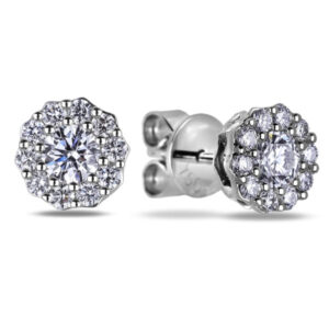 Canadian Diamond Halo Flower Stud Earrings In White Gold