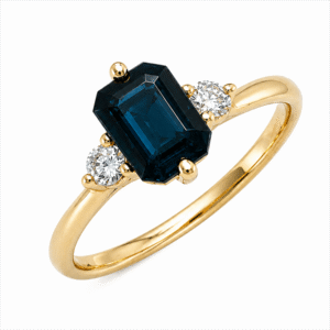Australian Origin 1.20 Carat Blue Sapphire and Diamond Trilogy Style Ring in Yellow Gold