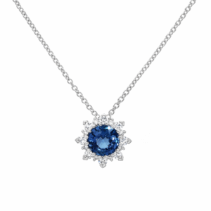 Ceylon Origin 1.00 Carat Blue Sapphire and Diamond Pendant in 18K White Gold