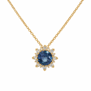 Ceylon Origin 1.00 Carat Blue Sapphire and Diamond Pendant in 18K Yellow Gold