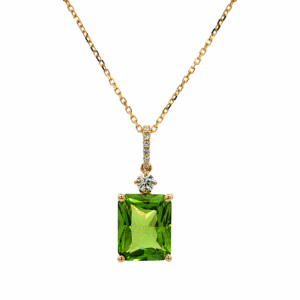 Peridot 3.15 Carat and Canadian Diamond Pendant in Yellow Gold