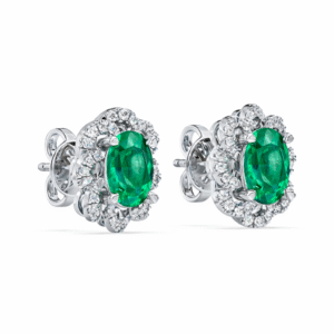 Emerald 2.95 Carat TW and Diamond Flower Earrings in 18K White Gold