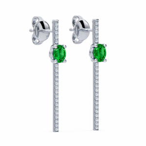 Emerald and Diamond Drop Earrings in 14K White Gold