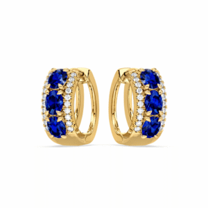 Canadian Diamond and 2.93 Carat TW Blue Sapphire Hoop Earrings in Yellow Gold
