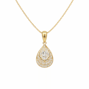 Pear Shaped 0.25 Carat Canadian Diamond Halo Pendant in Yellow Gold