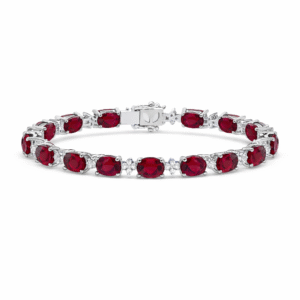 Ruby 16.19 Carat TW & Floral Diamond Bracelet in 18K White Gold
