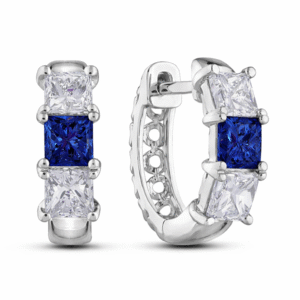 Princess Cut 1.68 Carat TW Canadian Diamond & Blue Sapphire Hoop Earrings in White Gold