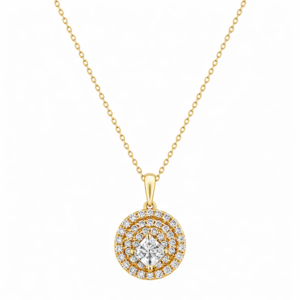Princess Cut 0.20 Carat Canadian Diamond Halo Pendant in Yellow Gold