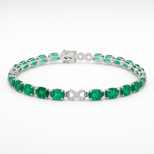 Brazilian Origin Emerald and Diamond Infinity Tennis Bracelet in 18K White Gold