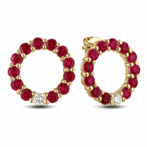 Canadian Diamond and 2.12 Carat TW Ruby Circle Stud Earrings in Yellow Gold
