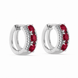 Canadian Diamond and 1.20 Carat TW Ruby Hoop Earrings in White Gold