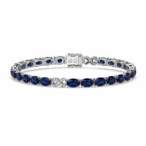 Blue Sapphire and Infinity Canadian Diamond Tennis Bracelet in White Gold