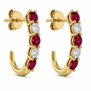 Diamond and Ruby Hoop Earrings in 18K Yellow Gold