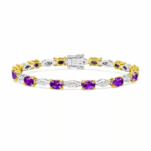 Amethyst 5.07 Carat TW and Canadian Diamond Bracelet In White and Yellow Gold