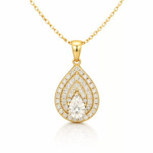 Pear Shaped 0.15 Carat Canadian Diamond Halo Pendant in Yellow Gold
