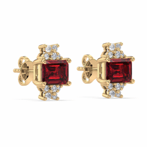 Garnet and Canadian Diamond Floral Cluster Stud Earrings in Yellow Gold