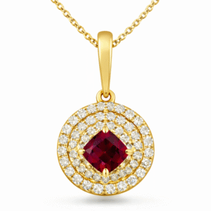 Ruby 0.24 Carat and Canadian Diamonds Pendant in Yellow Gold