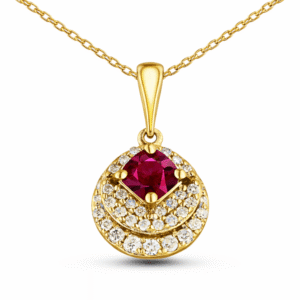 Princess Cut 0.33 Carat Ruby and Canadian Diamonds Pendant in Yellow Gold