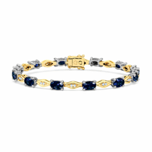 Blue Sapphire 6.95 Carat TW and Canadian Diamond Bracelet In White and Yellow Gold