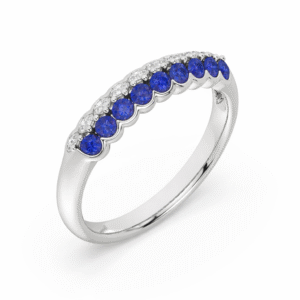 Canadian Diamond and Blue Sapphire Double Row Ring in White Gold