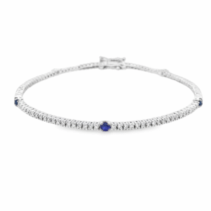 Blue Sapphire and 1.08 Carat TW Canadian Diamond Tennis Bracelet in White Gold