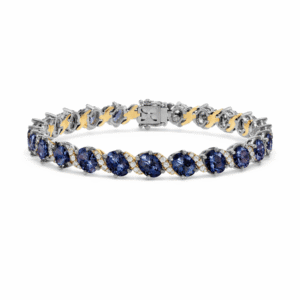 Canadian Diamond and 14.41 Carat TW Blue Sapphire Bracelet in Yellow and White Gold