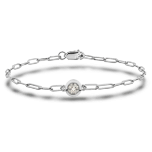 Bezel Set Diamond 0.14 Carat Solitaire Paperclip Bracelet in Sterling Silver