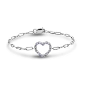 Canadian Diamond Sterling Silver Open Heart Bracelet with Paperclip Chain