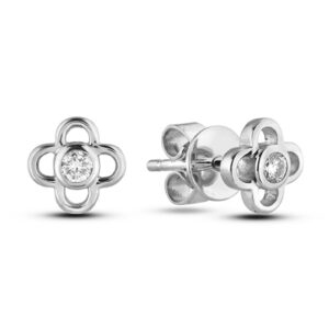 Diamond 0.08 Carat TW Flower Earring Studs in White Gold