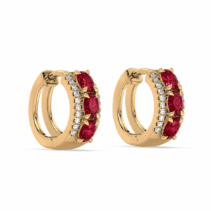 Thailand Origin 1.14 Carat TW Ruby and Canadian Diamond Hoop Earrings in Yellow Gold