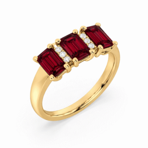 Emerald Cut Ruby and Diamond Ring in 18K Yellow Gold