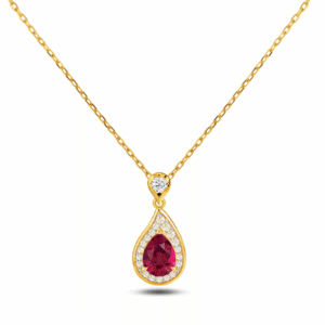 Non Heated African Origin Ruby and Canadian Diamond Halo Pendant in Yellow Gold