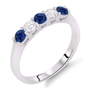Blue Sapphire and Canadian Diamonds 5-Stone Anniversary Ring In White Gold