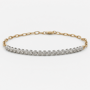 Canadian Diamond Bezel Set Paperclip Chain Bracelet in Yellow and White Gold 0.34 Carat TW