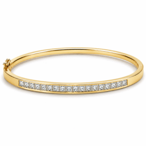 Princess Cut Canadian Diamond Bangle Bracelet in Yellow Gold 2.06 Carat TW