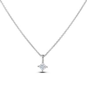 Princess Cut Solitaire White Sapphire Sterling Silver Pendant and Chain