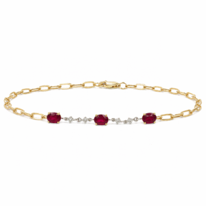 Ruby 1.00 Carat TW and Canadian Diamond Paperclip Chain Bracelet in Yellow and White Gold