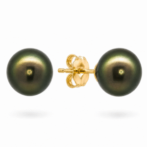 Tahitian Origin Black Pearl Stud Earrings in 18K Yellow Gold