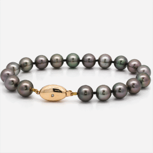 Tahitian Black Pearl Strand Bracelet With 18K Yellow Gold Clasp
