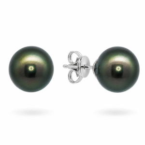 Tahitian Origin Black Pearl Stud Earrings in 18K White Gold