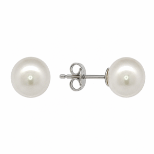 Akoya White Pearl Stud Earrings in 18K White Gold