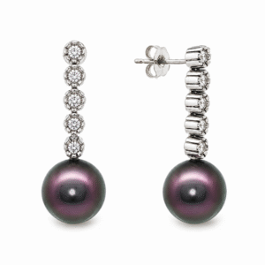 Tahitian Origin Black Pearl and Diamond Drop Earrings in 18K White Gold