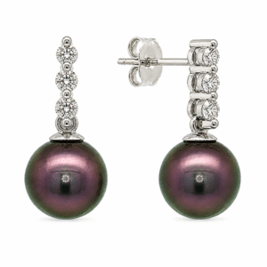 Tahitian Black Pearl and Diamond Dangle Drop Earrings in 18K White Gold
