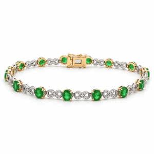 Brazilian Origin Emerald and Canadian Diamond Infinity Bracelet in White and Yellow Gold