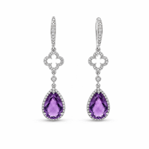 Amethyst and Canadian Diamond Halo Drop Earrings in 14K White Gold