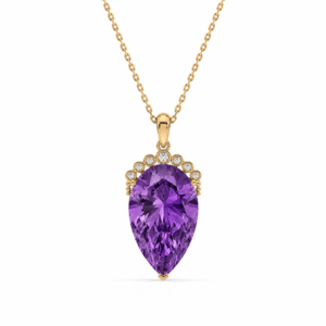 Pear Shaped 13.14 Carat Amethyst and Canadian Diamond Pendant in Yellow Gold